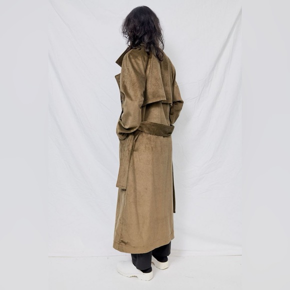 Olive Corduroy Maxi Raglan Trench Coat from Assembly New York